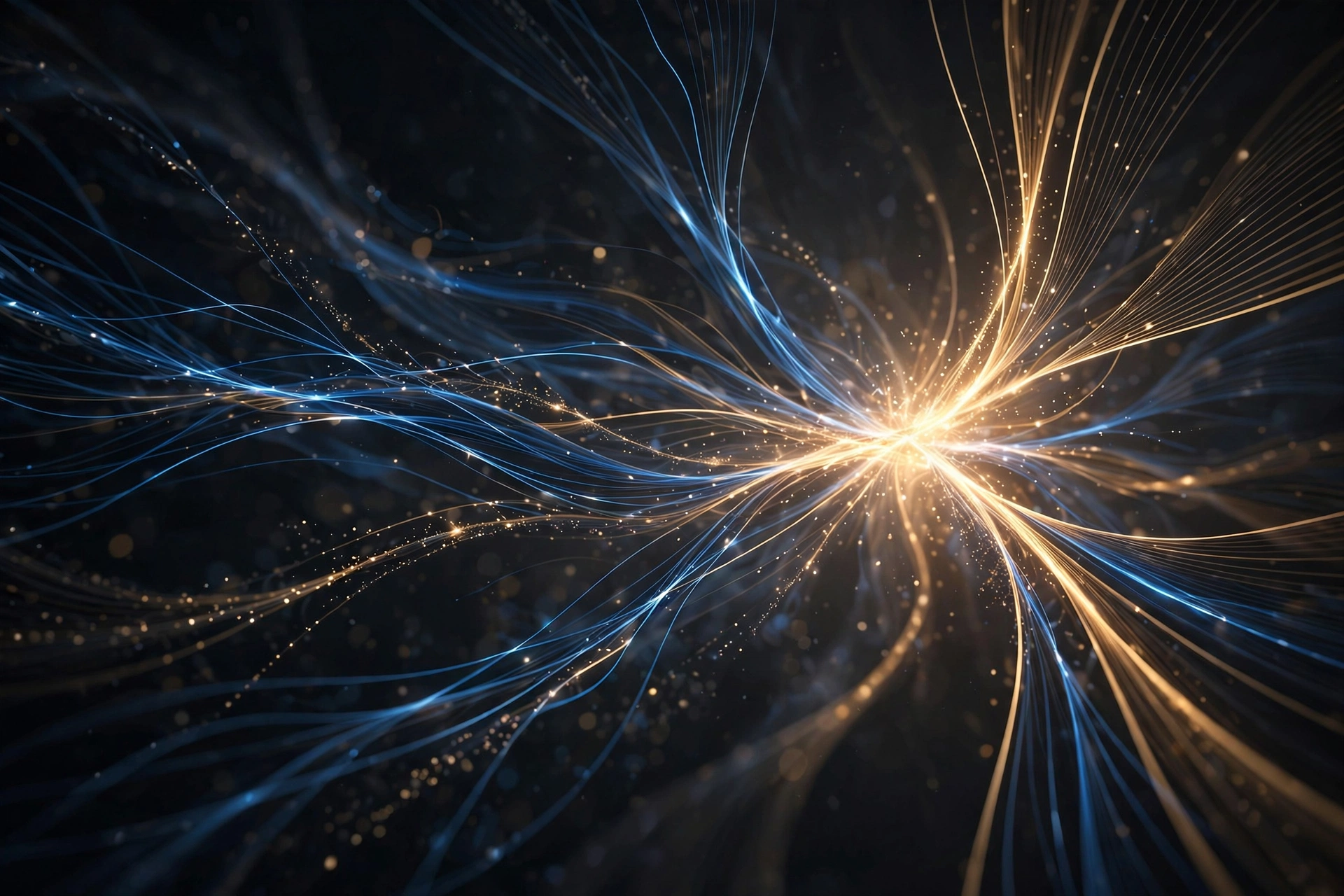 Streams of blue and gold light converging, representing lead flow into your system